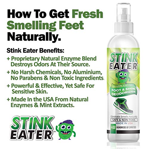 Stink Eater Natural Enzyme Shoe Deodorizer Spray, Foot Odor Eliminator & Fres...