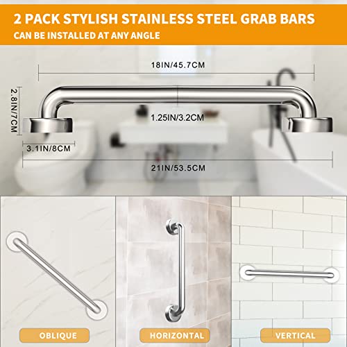 2 Pack Grab Bars for Bathroom, 18 Inch Chrome Stainless Steel Shower Grab Bar...