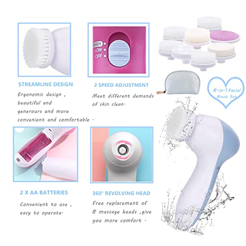 8-in-1 Facial Brush Set, Waterproof Facial Cleansing Brush Exfoliating Brush ...