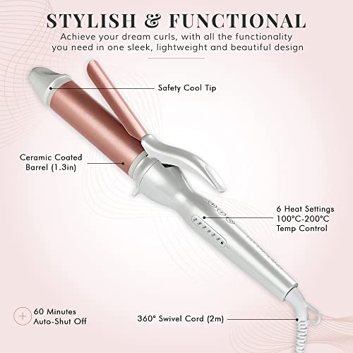 Curling Iron - 1 1/4 Inch Barrel Curling Wand for All Hair Types, Ceramic Hai...