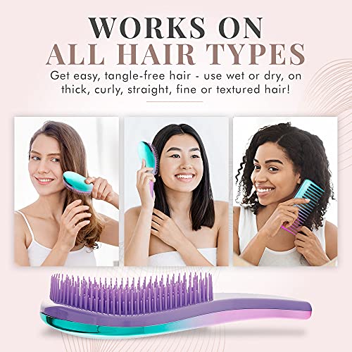 Detangler Brush and Comb Set - Detangling Hairbrush for Women and Kids Detang...