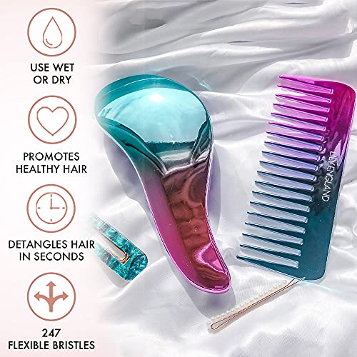 Detangler Brush and Comb Set - Detangling Hairbrush for Women and Kids Detang...