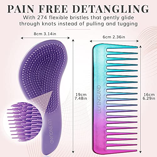 Detangler Brush and Comb Set - Detangling Hairbrush for Women and Kids Detang...