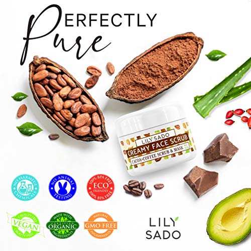 COCOA + COFFEE Creamy Face Scrub - Best Exfoliating VEGAN Facial Cleanser for...