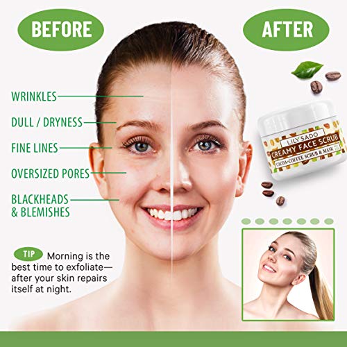 COCOA + COFFEE Creamy Face Scrub - Best Exfoliating VEGAN Facial Cleanser for...