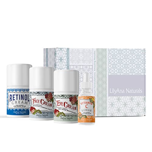 LilyAna Naturals Skincare Gift Set - Retinol Cream, Vitamin C Serum, Eye Crea...