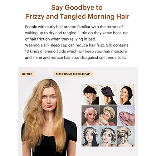 LilySilk 100% Mulberry Silk Bonnet, 19 Momme Silk Night Sleep Cap Adjustable ...