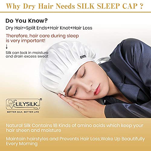 LilySilk 100% Mulberry Silk Bonnet, 19 Momme Silk Night Sleep Cap Adjustable ...