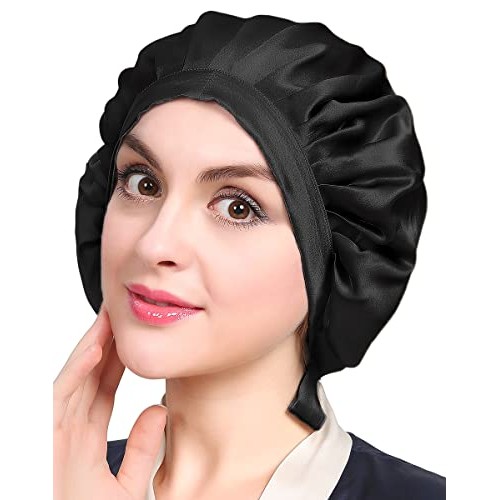 LilySilk 100% Mulberry Silk Bonnet, 19 Momme Silk Night Sleep Cap Adjustable ...