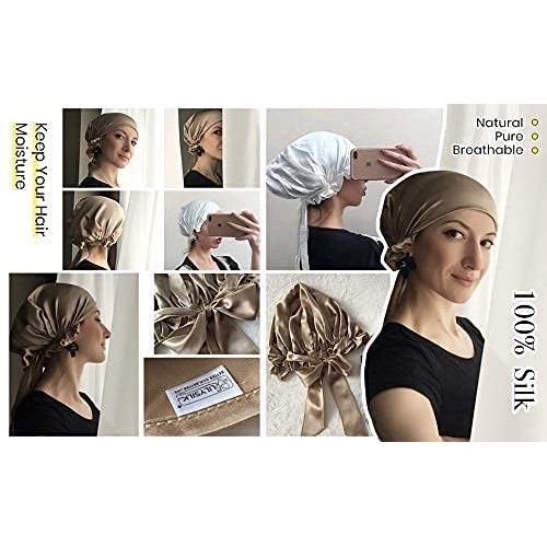 LilySilk Silk Sleeping Cap for Hair Stretchy -Night Cap- for Women 100 Real S...