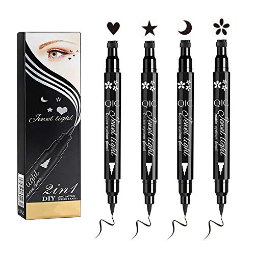 Black Liquid Eyeliner & Stamp Set - 4 PCs Winged Eyeliners and 4 Shapes Stamp...