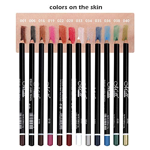 Eye Liner Pencil Set - 12 Assorted Colors Natural Matte Long Lasting Hypoalle...
