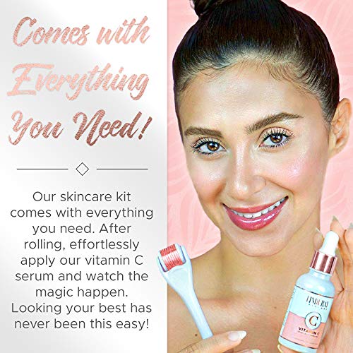 Derma Roller Microneedling Kit for Face 0.30mm - Complete Skin Set with Vitam...