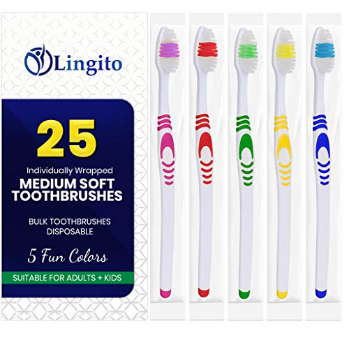 25 Bulk Toothbrushes | Individually Wrapped | Manual Disposable Travel Toothb...