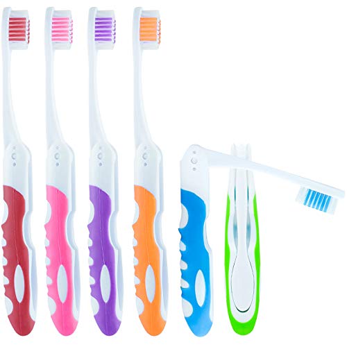 Travel Folding Toothbrush, Camping Toothbrush Bulk, Medium Bristle (6 Pack)