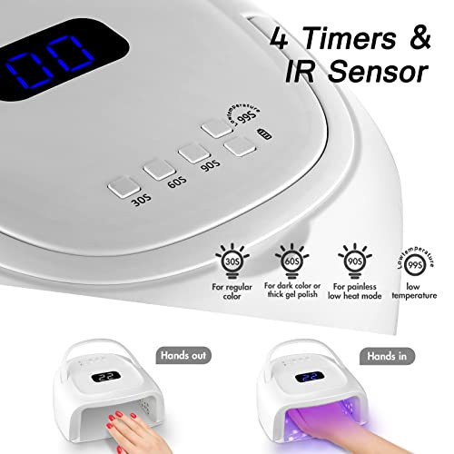 60W Rechargeable UV LED Nail Lamp, Faster Wireless Nail Dryer Gel Polish Ligh...
