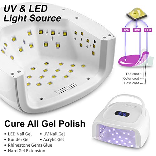 60W Rechargeable UV LED Nail Lamp, Faster Wireless Nail Dryer Gel Polish Ligh...