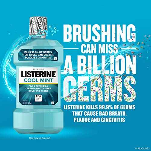 Listerine Cool Mint Antiseptic Mouthwash to Kill 99% of Germs That Cause Bad ...