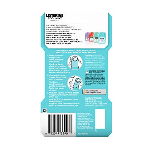Listerine Cool Mint Pocketmist Oral Care Mist for Fresh Breath Non-Aerosol Su...