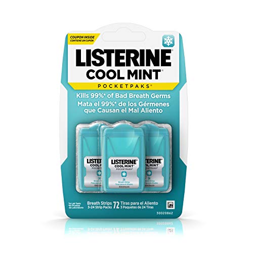 Listerine Cool Mint Pocketpaks Breath Strips Kills Bad Breath Germs, 24-Strip...