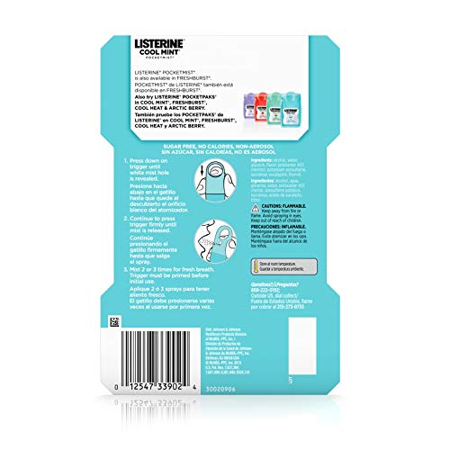 Listerine Pocketmist Cool Mint Oral Care Mist to Get Rid Of Bad Breath, 0.26 ...