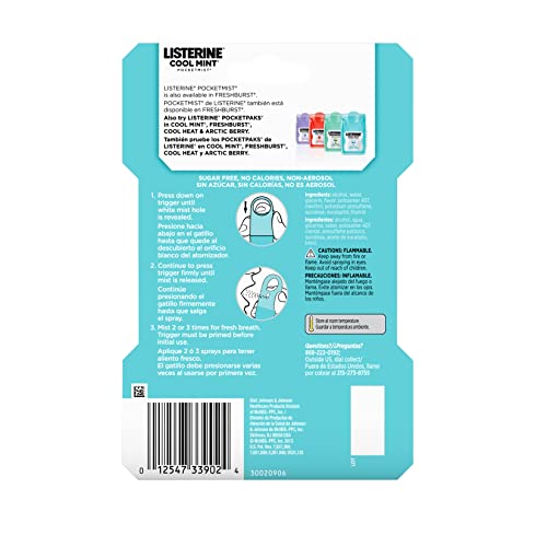 Listerine Pocketmist Cool Mint Oral Care Mist to Get Rid of Bad Breath, 2 Pac...