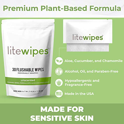 Litewipes Individual Flushable Wipes for Adults, Unscented with Aloe & Hypoal...