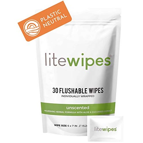Litewipes Individual Flushable Wipes for Adults, Unscented with Aloe & Hypoal...