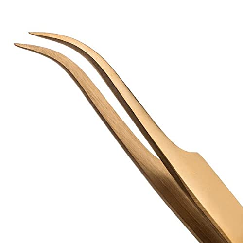 LivBay Lash - Gold Crush Tweezer, Curved Perfect Pointed Tip Tweezers for Eye...
