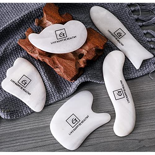 Gua Sha Scraping Massage Tool Jade Set Facial Back Massager for Physical Ther...