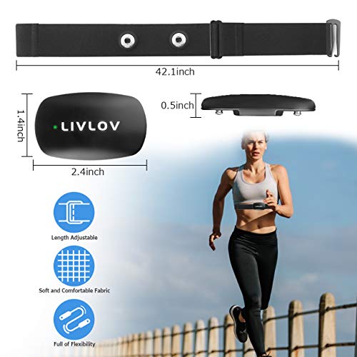 LIVLOV V6 Heart Rate Monitor Chest Strap, Bluetooth ANT+ Heart Rate Sensor Wa...