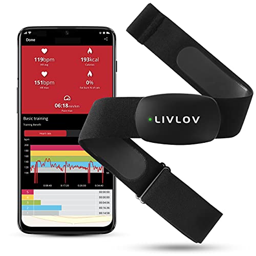 LIVLOV V6 Heart Rate Monitor Chest Strap, Bluetooth ANT+ Heart Rate Sensor Wa...