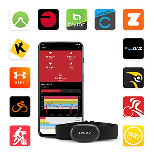 LIVLOV V8 Heart Rate Monitor Chest Strap, Integrated, Rechargeable Li-Ion Bat...