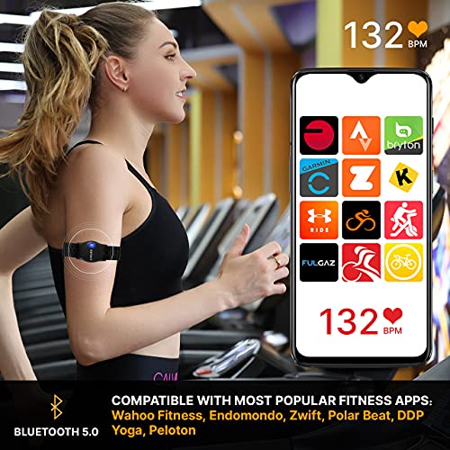 LIVLOV V9 Bluetooth ANT+ Heart Rate Monitor Armband, Rechargeable HRM Sensor ...
