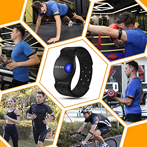LIVLOV V9 Bluetooth ANT+ Heart Rate Monitor Armband, Rechargeable HRM Sensor ...