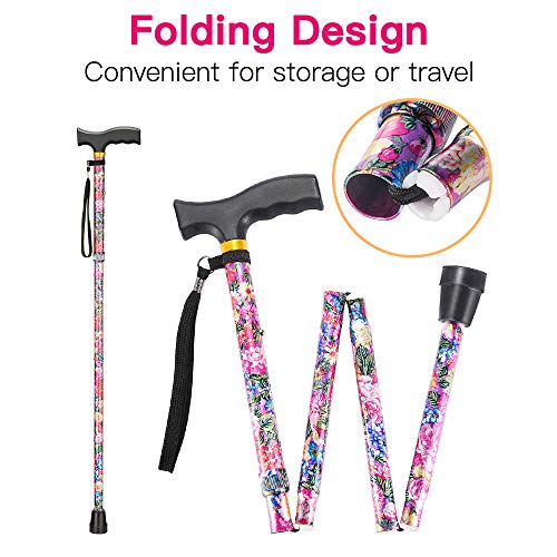 LIXIANG Folding Walking Cane, 5-Level Height Adjustable Walking Stick for Men...