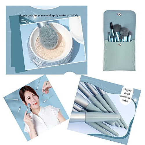 Soft Blue Makeup Brush Set Premium Synthetic Foundation Brushes with Silicone...