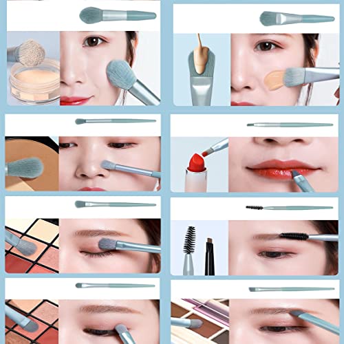 Soft Blue Makeup Brush Set Premium Synthetic Foundation Brushes with Silicone...
