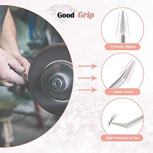 LANKIZ Eyelash Extension Tweezers Set 5 PCS for Volume Lash Extensions Stainl...