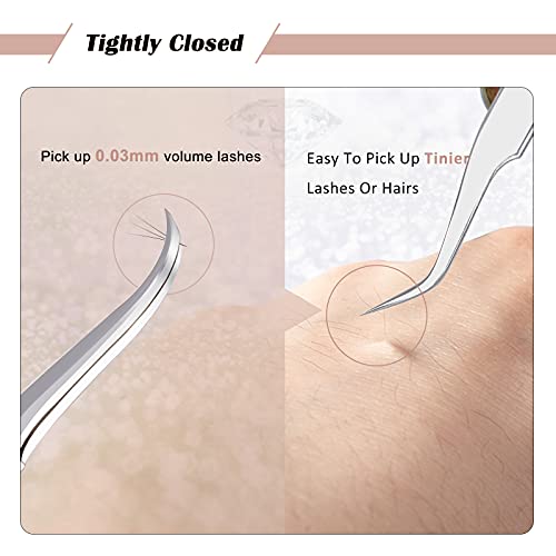 LANKIZ Eyelash Extension Tweezers Stainless Steel Straight and Curved Volume ...