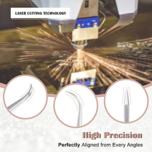 LANKIZ Eyelash Extension Tweezers Stainless Steel Straight and Curved Volume ...