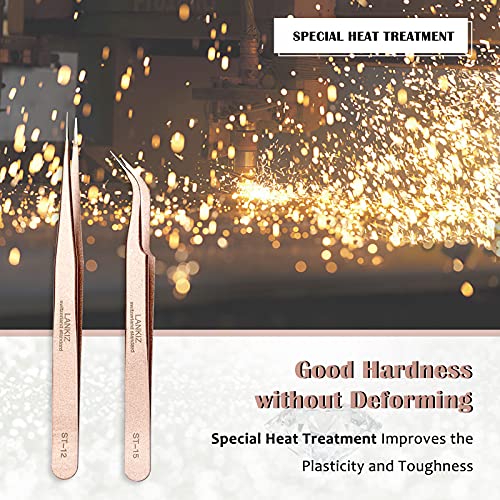 LANKIZ Eyelash Extension Tweezers Stainless Steel Straight and Curved Volume ...