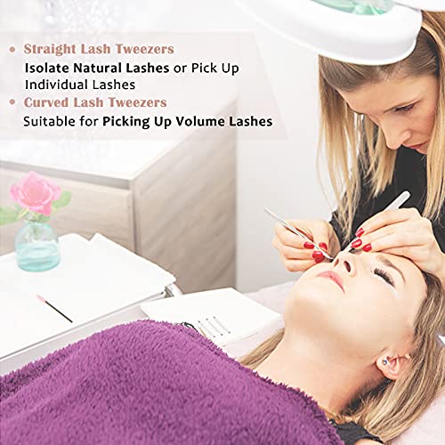 LANKIZ Eyelash Extension Tweezers Stainless Steel Straight and Curved Volume ...