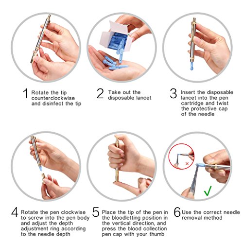 Painless Lancing Device Blood Lancet Pen Sterile Gold Plated of Third Generat...