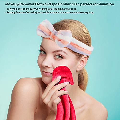 Makeup Remover Cloth 3 Pack + Spa Hairband 1 Pack - Reusable Microfiber Towel...