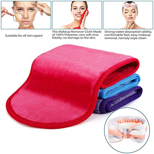 Makeup Remover Cloth 3 Pack + Spa Hairband 1 Pack - Reusable Microfiber Towel...