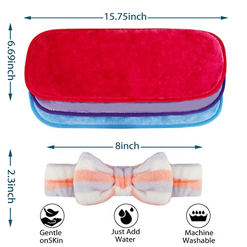 Makeup Remover Cloth 3 Pack + Spa Hairband 1 Pack - Reusable Microfiber Towel...