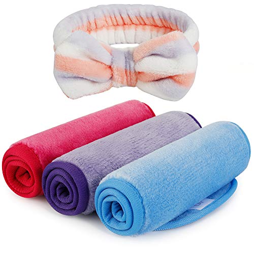 Makeup Remover Cloth 3 Pack + Spa Hairband 1 Pack - Reusable Microfiber Towel...