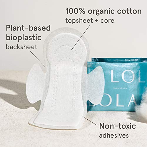 LOLA Ultra Thin Menstrual Pads with Wings, Regular Absorbency - 64 Count - Or...