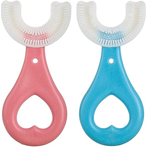 2PCS Kids U Shaped Toothbrush with Silicone Brush Head Whitening Massage Toot...